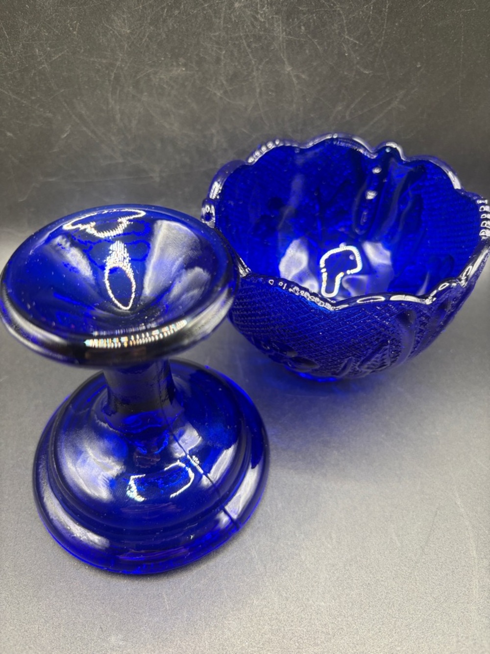 Vintage Cobalt Floral Glass Pedestal Fairy Light Fairy Lamp Candle Holder Decor - Picture 10 of 17